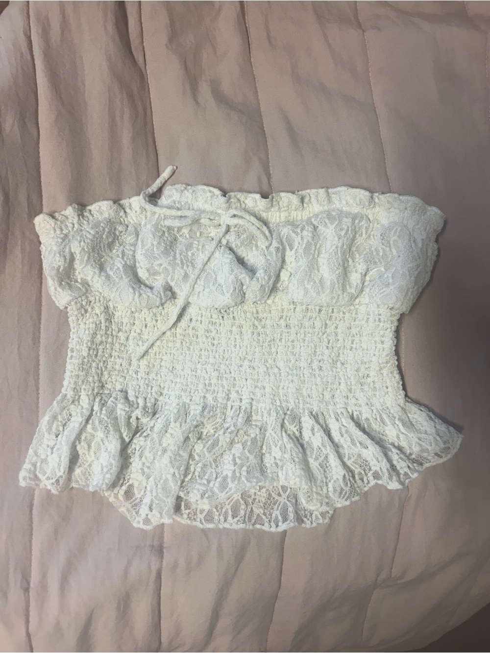 Garage White Lace Strapless Smocked Peplum Camisole